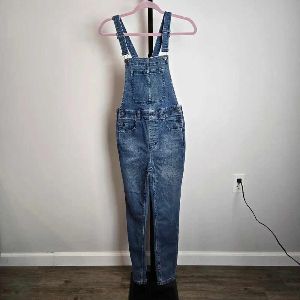 Free People Skinny Denim Jean Overalls‎ Bibs Mid Rise 27 OB824322